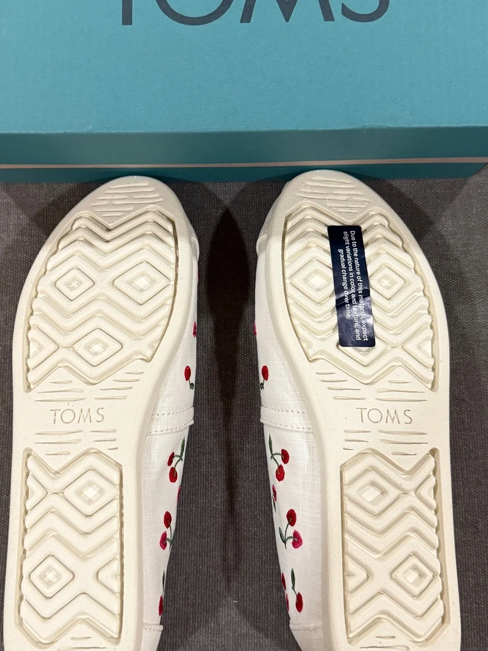 TOMS White Cherry Embroidered Alpargata Slip-On Flats